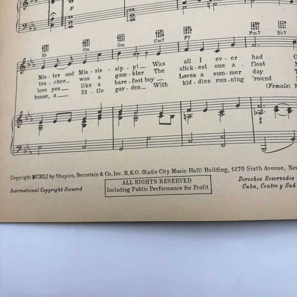 Mister and Mississippi Piano Sheet Music Irving Gordon 1951 Patti Page - Picture 4 of 6